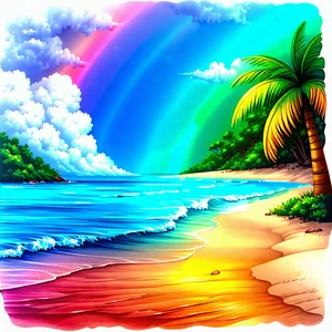 Nature Ink Drawing: Rainbow over tropical beach
