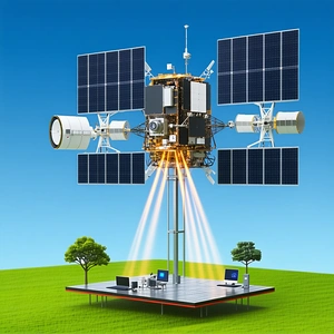 A Large Satellite Dish With A Computer And A Laptop Placed On Top Of It