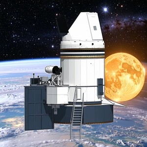 A Space Station With A Large Dome On Top, Floating In The Sky