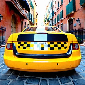 Urban Product Photography: (city:1.42) taxi in historic quarter