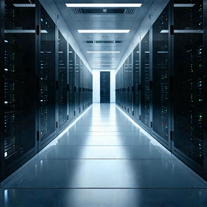 Tech Lithograph: Futuristic server room