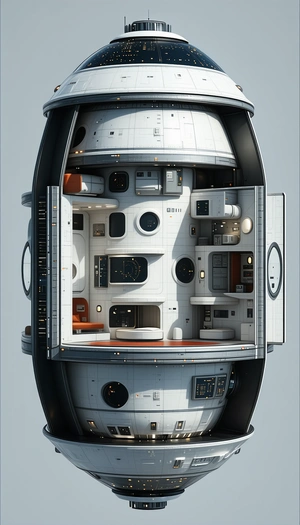 In This Image, There Is A Futuristic Space Station With A Large