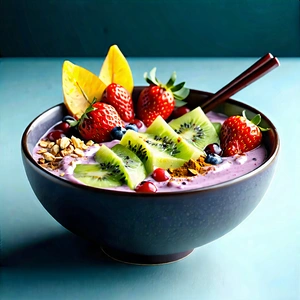 Lifestyle Charcoal Drawing: Smoothie Bowl Prepared With Seasonal Produce With Large Bowl