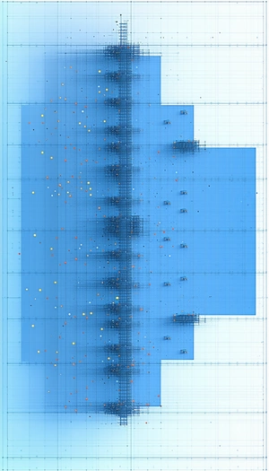 A Blue Grid Is Filled With Yellow And Orange Dots