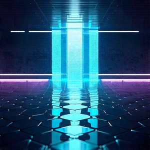 Abstract Cyberpunk Style: Hexagonal Pattern With Refracted Light With Image, There