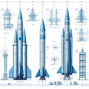 The Image Is A Blueprint Of A Rocket Ship, Showing The Different Parts And Their Dimensions