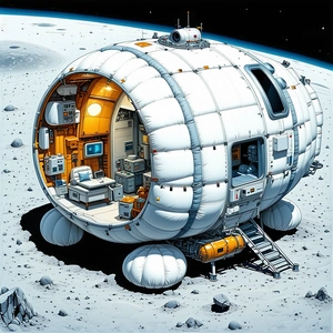 A Large White Spacecraft Is Shown In A Drawing, With A Large Dome On Top