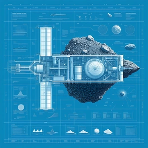 A Blue Drawing Of A Spacecraft Is Displayed On A Blue Background