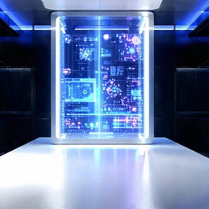 Futuristic Tech Startup Office With Large, Blue,