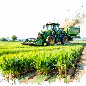 Tech Pencil Sketch: Agricultural Technology In Field Deployment With Large Green