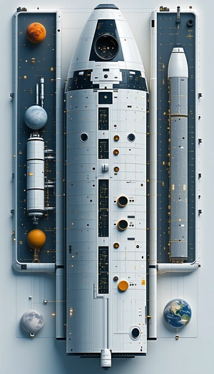 In This Image, There Is A Large Spacecraft With A Long