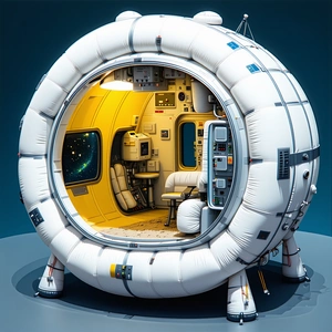 In The Image, There Is A Large White Spacecraft With A Round Shape, Resembling A Giant White Ball