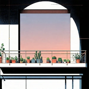 Lifestyle Digital Illustration: Balcony garden with minimalist decor