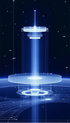 A Futuristic Space Station With A Large, Round, Blue Structure At Its Center