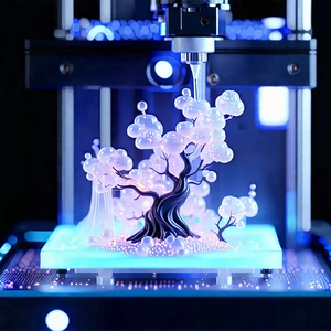 3d Printer With (digital:1.31) Particles With Tree Sculpture