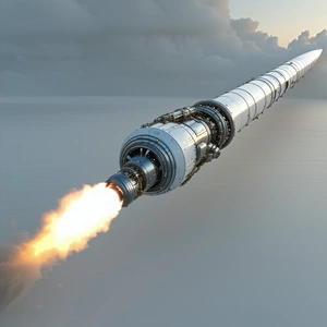 A Rocket Is Shown In A Close-up Shot, With Its Engine And Exhaust Visible