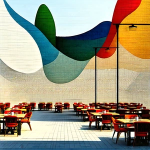 Urban Abstract Design: Outdoor Market With Outdoor Dining With Large, Colorful