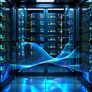 Server Rack With Data Streams With Image, There