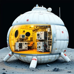 A Large White Dome-shaped Structure, Which Appears To Be A Space Station Or A Satellite