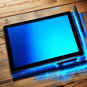 Tech Ink Drawing: Tablet With Holographic Display With Tablet Computer