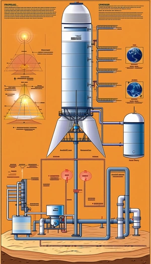 A Large, Detailed Drawing Of A Power Plant Is Displayed On An Orange Background