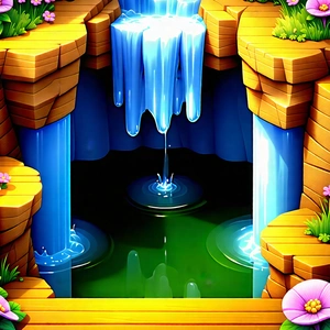 Nature Isometric Design: Waterfall pool surrounded by wildflowers