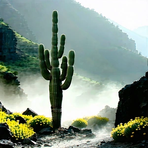 Nature Hdr Photography: Cactus In Misty Environment With Cactus Plant