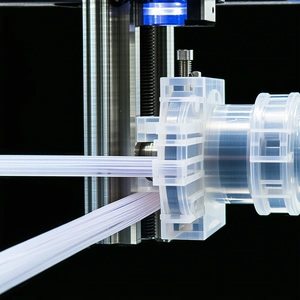 A Clear Plastic Tube Is Being Processed By A Machine