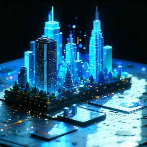 Financial Technology In (design:1.31) Studio With Cityscape Large