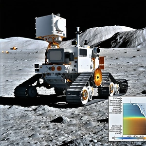 A White Robotic Vehicle Is Parked On The Moon's Surface