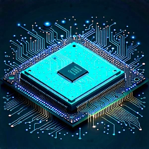 Circuit Board With Digital Particles With Computer Chip