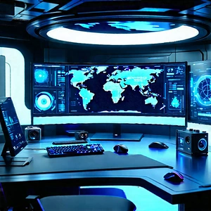 Futuristic Digital Workspace With Image, There