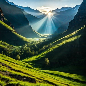 Nature Editorial Photography: Valley During Sunrise With Beautiful Mountain
