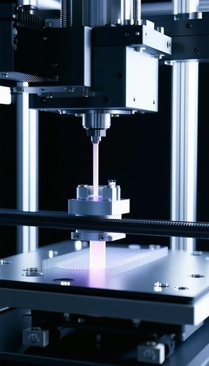 A Machine With A Blue Light, Possibly A Laser, Shining On A Piece Of Metal