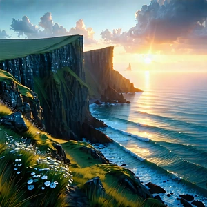 Nature Blueprint Style: Coastal Cliff During Sunrise With Beautiful Coastal