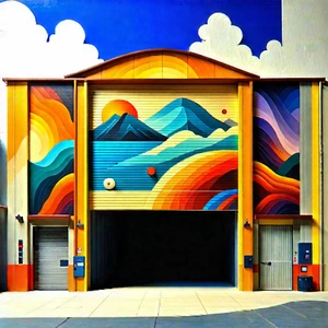 Urban Gouache Painting: Converted warehouse with artistic facade