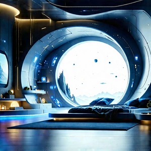 (futuristic:1.39) Smart Home With Futuristic Room,