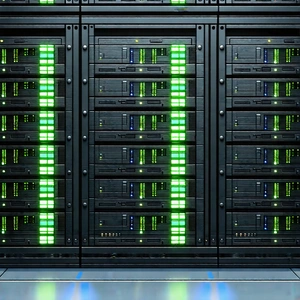 Tech Low Poly: Server rack with digital particles