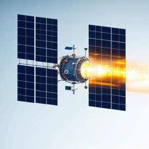 A Space Shuttle Is Shown In A Close-up View, With Its Solar Panels Fully Extended