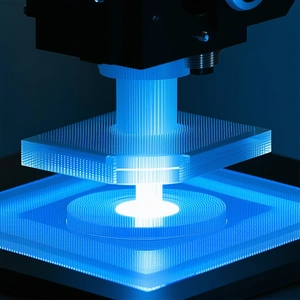 A Blue Light Is Shining On A Piece Of Plastic, Which Is Placed On A Blue Table