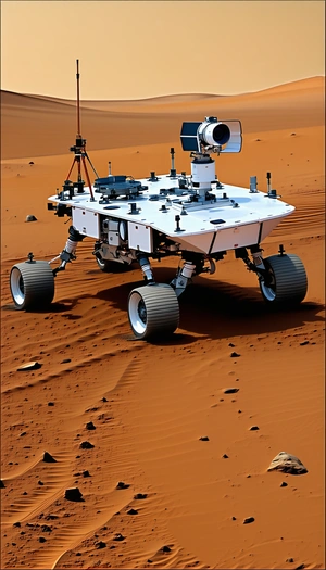 A White Robotic Vehicle With A Large Camera On Its Front