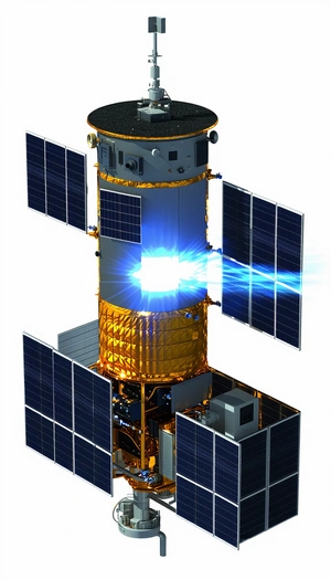 A Spacecraft With A Large Solar Panel On Its Side
