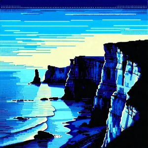 Nature Linocut Print: Coastal Cliff During Blue Hour With Painting Beautiful