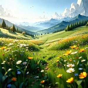Nature Low Poly: Meadow During Midday With Image, There