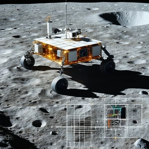 A Small Robotic Vehicle, Possibly A Rover, Driving Across A Rocky Surface
