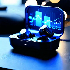 Wireless Earbuds With Data Visualization With Small Black