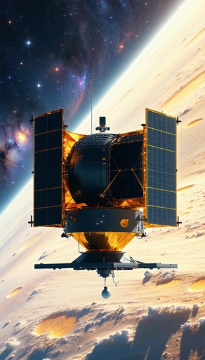 A Spacecraft With A Large Dish On Top Of It, Possibly A Satellite Or A Space Station