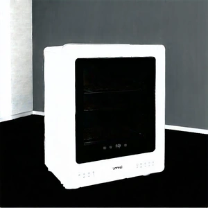 Tech Charcoal Drawing: Innovative Smart Appliance Design With White Microwave