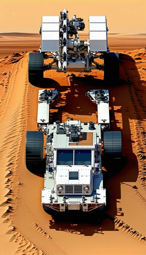 A Large White Vehicle, Possibly A Tank Or A Truck, Driving On A Dirt Road