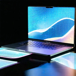 Tech Tilt-shift Photography: Laptop With Holographic Display With Laptop Computer